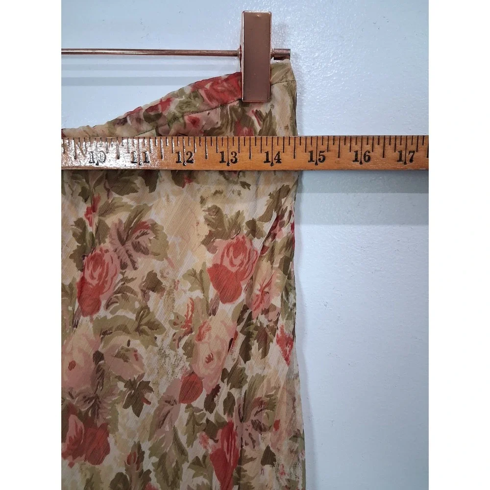 Zashi Floral Chiffon Godet Midi Skirt Pink Green Ruffle Hem Women Hippie Fairy L